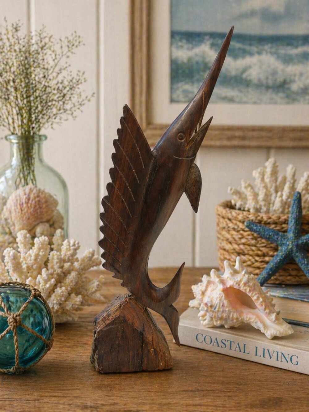 Vintage Wood Marlin Sword Fish Statue